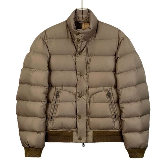 Burberry Brit Puffer Jacket XL Taupe Down Filled Quilted Coat With Button & Zip